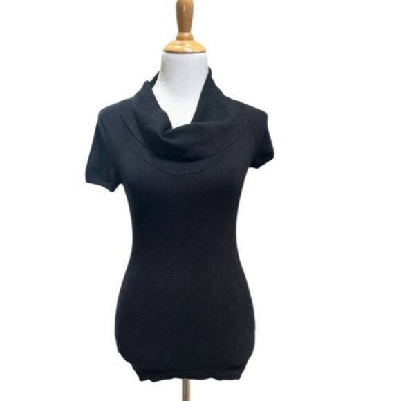 BCBGMaxAzria Sweaters - BCBG MaxAzria black short sleeve cowl neck top S retro